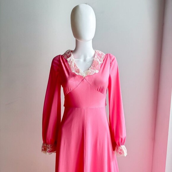 Vintage Barbie Pink Lace Detail Empire Waist A Line Maxi Dress S - Picture 2 of 9